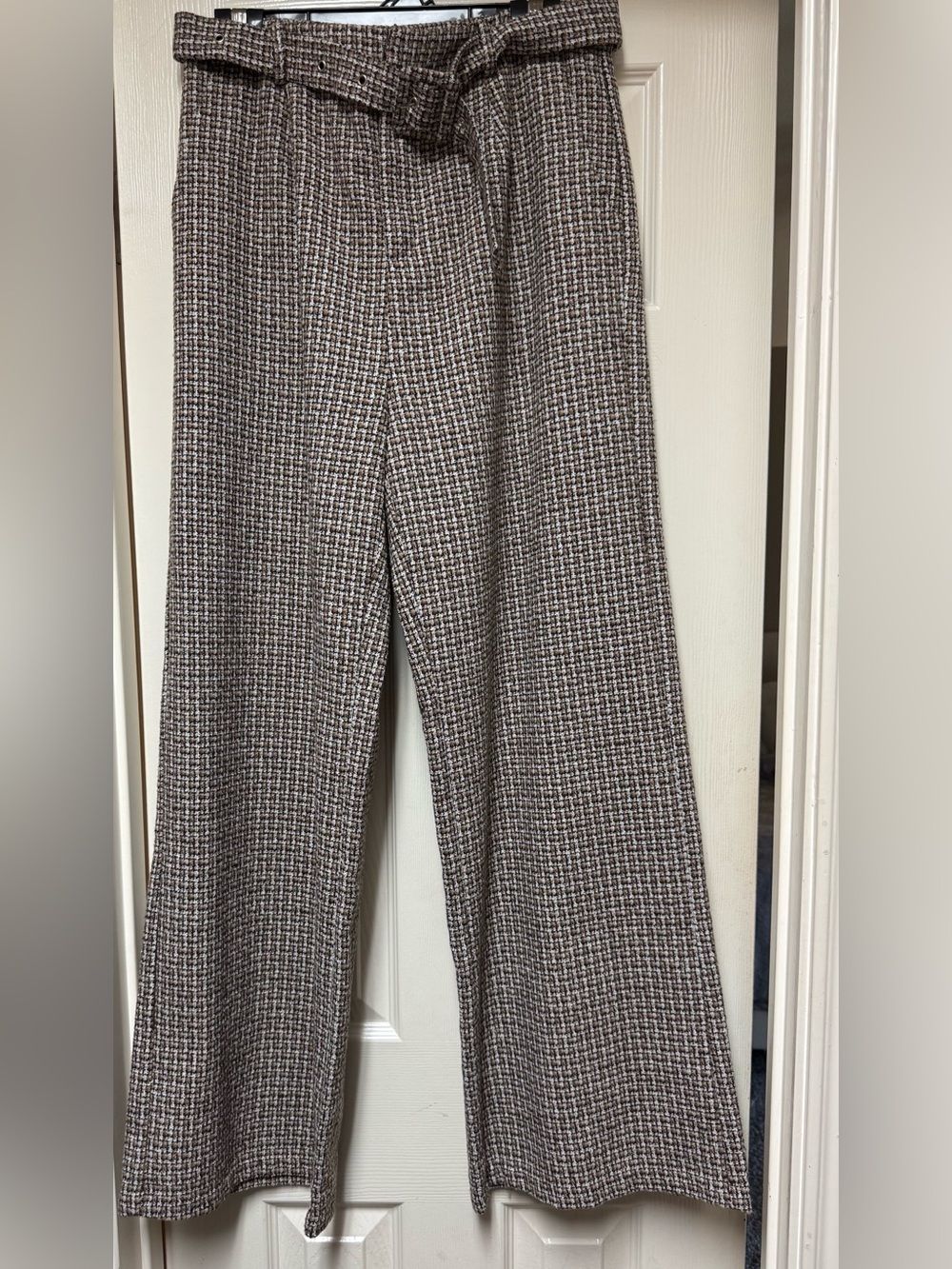 Vici Brown & Gray Wide-Leg Tweed Pants